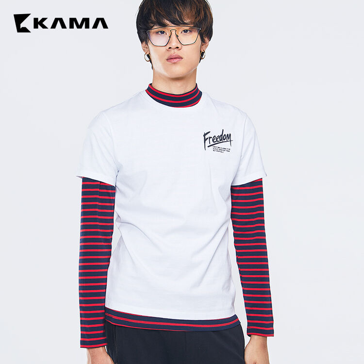 kama 卡玛春装 简约纯色圆领短袖t恤男打底衫潮t 2317506 本白 s