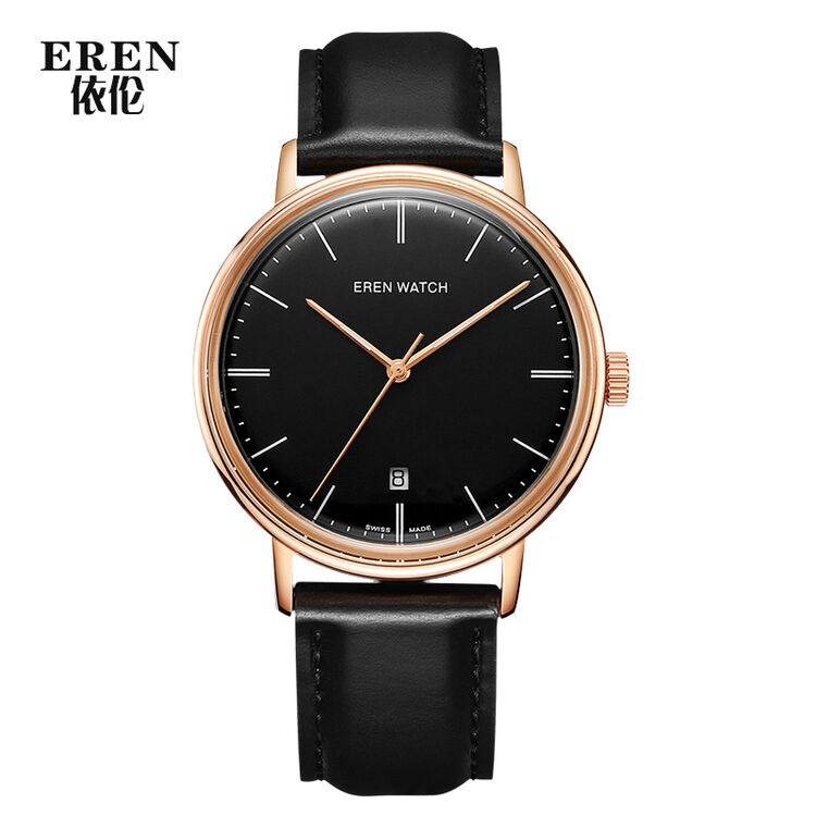 依伦(eren)手表全自动机械表商务男表简约皮带防水日历手 8139黑带