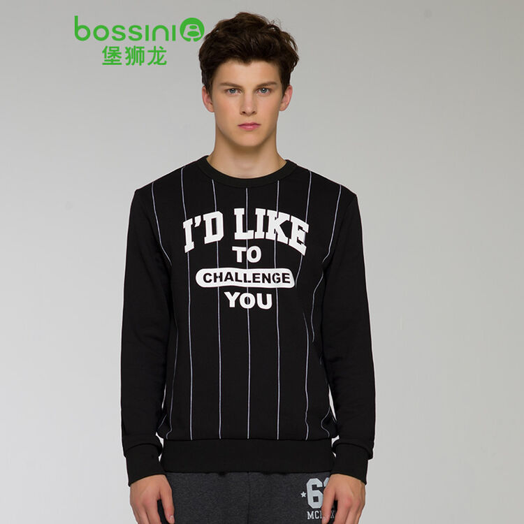 堡狮龙男装竖纹棒球款字母圆领套头卫衣 710315070 99黑色 l码 175