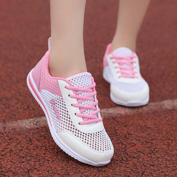轩途诗女鞋运动休闲鞋女夏季轻便平底跑步鞋 秒变女王 镂空网面白色
