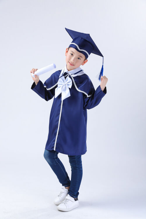 儿童披肩博士服中小学生毕业礼服幼儿园大蝴蝶结学士服博士帽 深蓝色