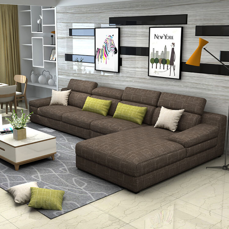 沙发小户型三人组合简约现代可拆洗客厅整装棉麻沙发家具 花纹咖啡色