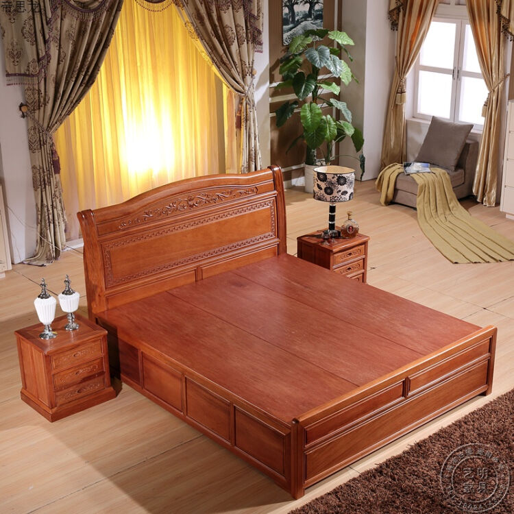 8米双人菠萝格木床中式床卧室家具床头柜 床 1500mm*1900mm