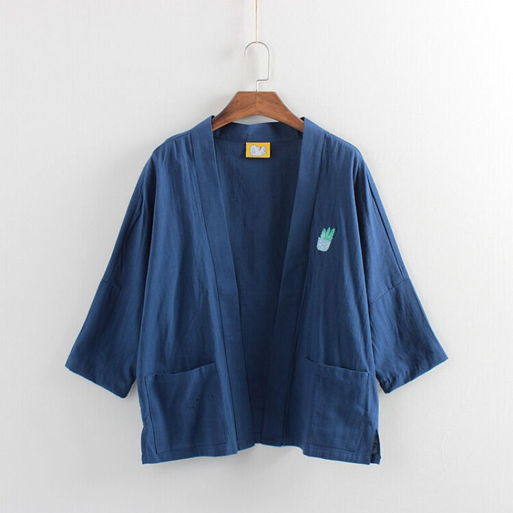 2018新款夏秋新品新款 日系文艺小清新刺秀和风羽织棉麻开衫外套日式