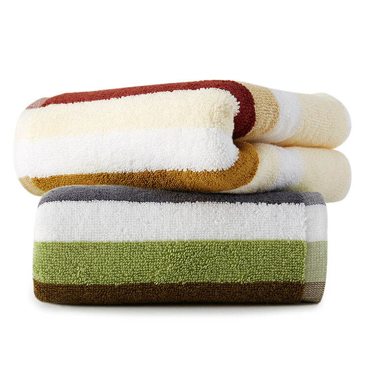 孚日洁玉 弱捻工艺彩色条纹纯棉吸水2条装毛巾 34*76cm 棕 绿
