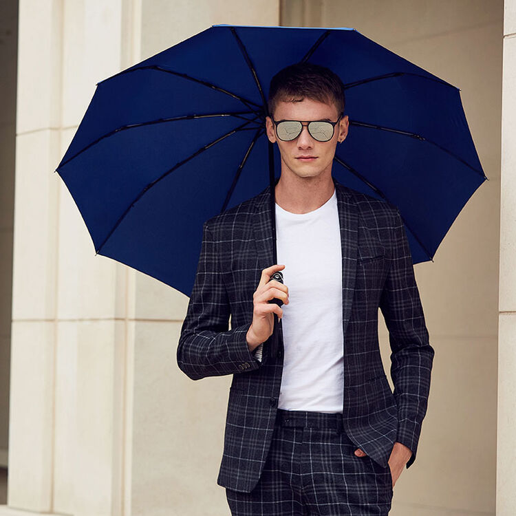 陌丽 折叠晴雨伞全自动一键开收男士商务伞三折防风抗暴雨伞 宝石蓝