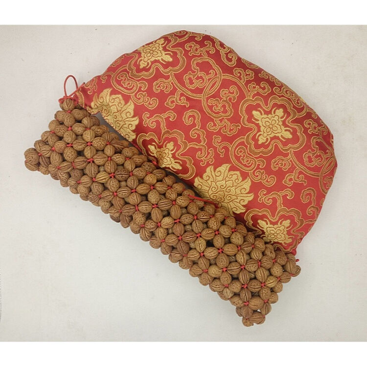 山核桃颈椎桃核枕头手工编制枕 红色 长39cm直径10cm带圆枕