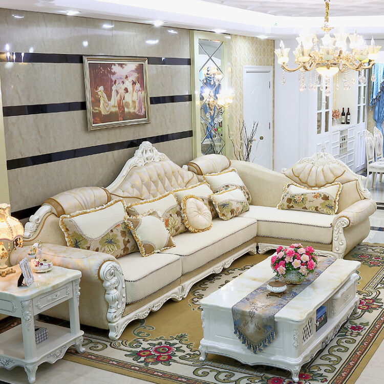 大小户型客厅皮布沙发简欧沙发可拆洗 米黄色(全布艺款) 双人 左贵妃