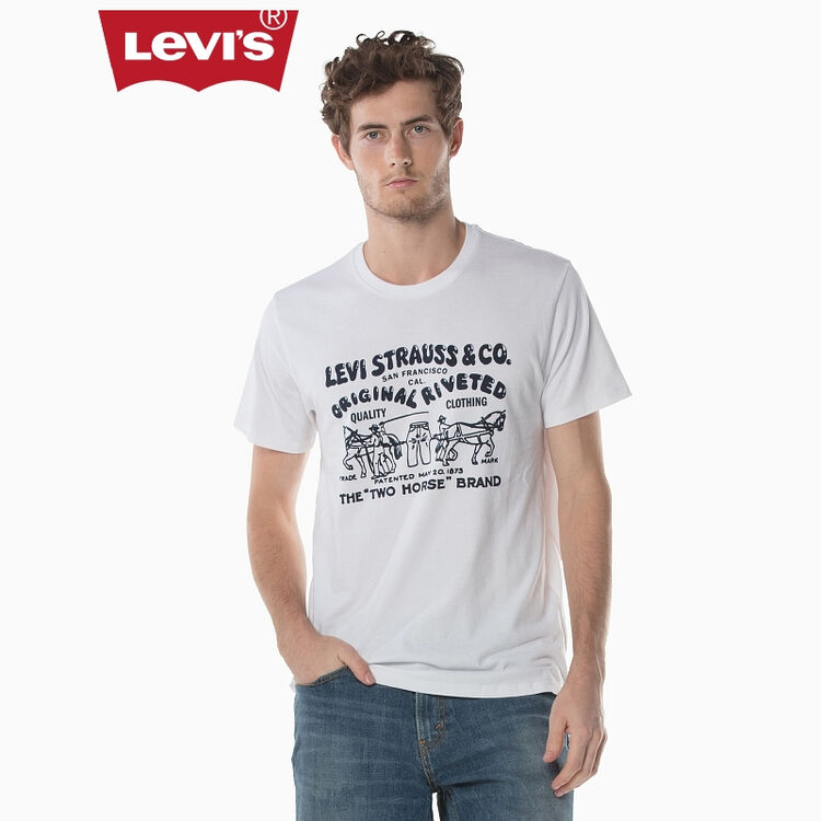levis李维斯男士圆领纯棉双马logo短袖t恤22495-0028levis 白色 m