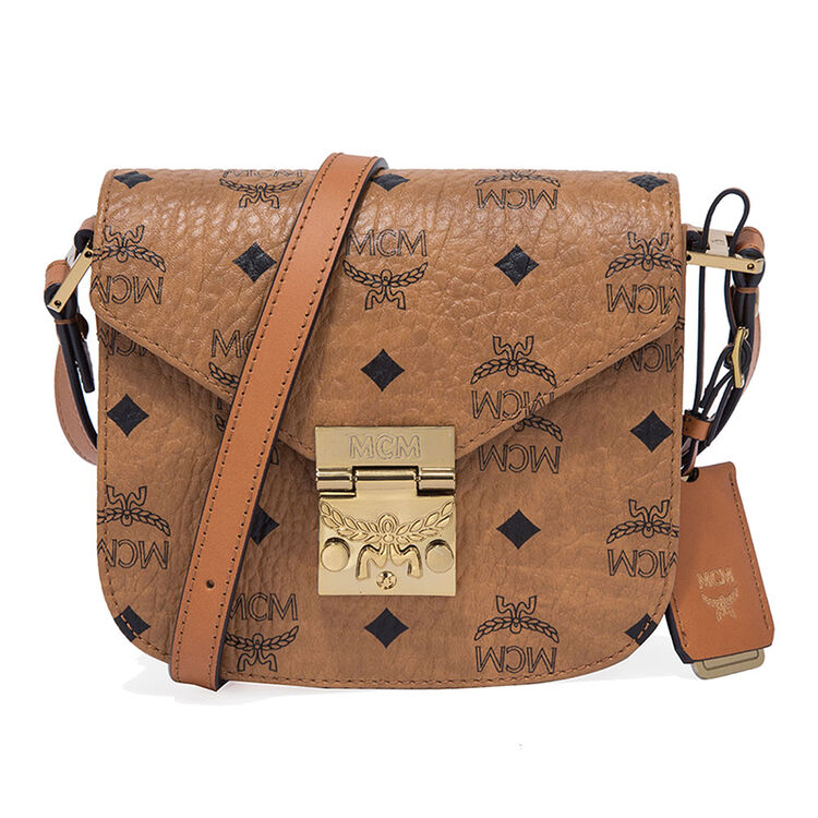 mcm patricia系列女士牛皮logo印花手提包单肩斜挎包 棕色mws6spa04