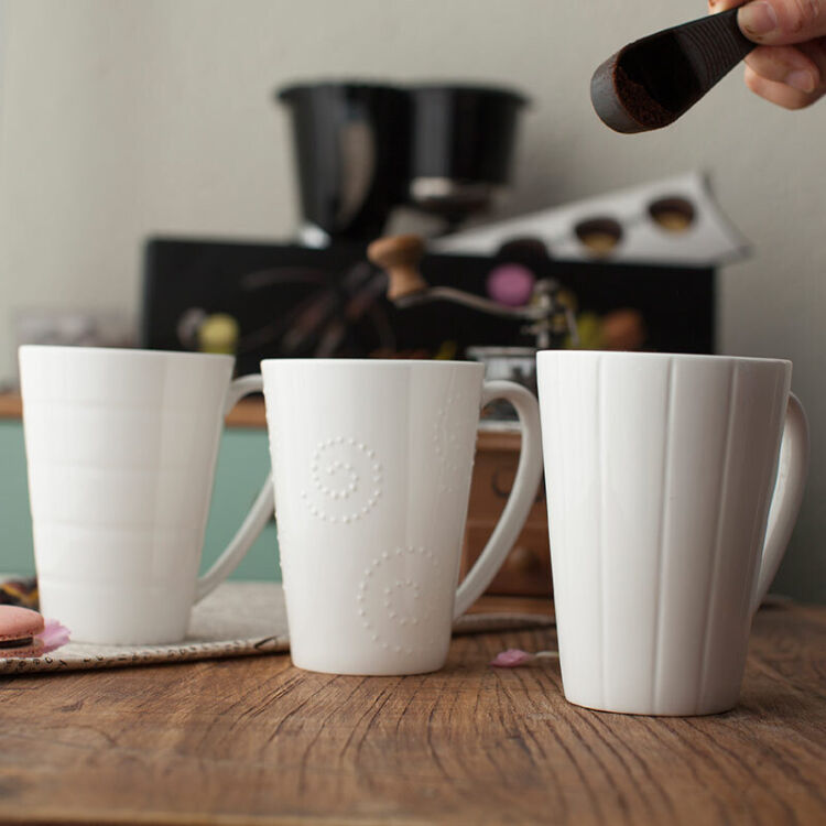 陶瓷器杯子花茶杯茶具果汁杯家用馬克 橫紋口杯