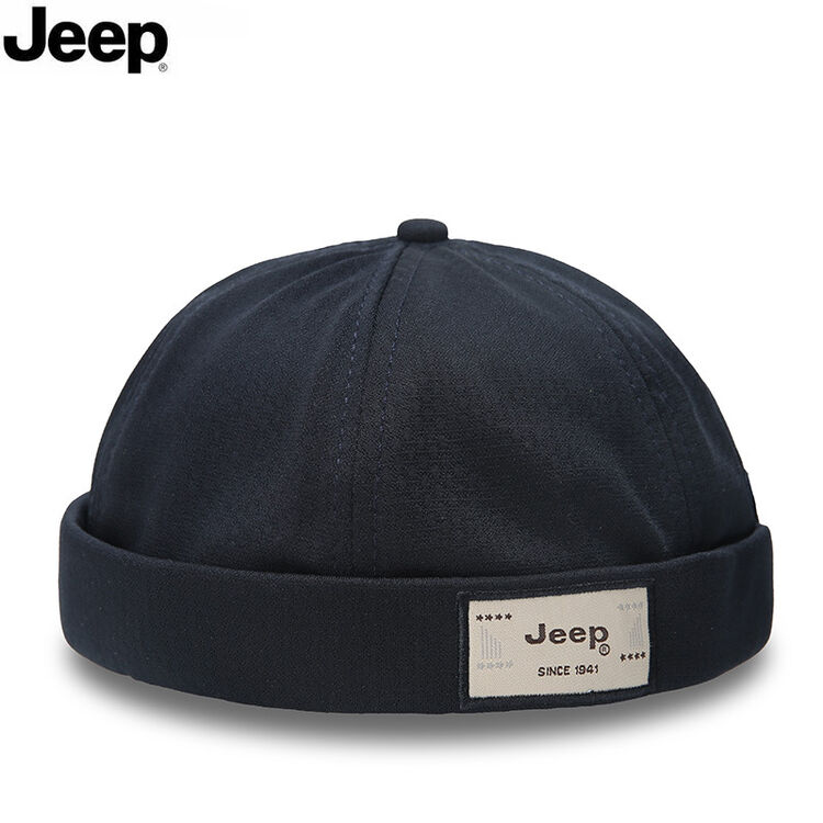 jeep/四季款嘻哈复古水手帽瓜皮帽无檐棒球帽户外休闲帽子 藏青色 可