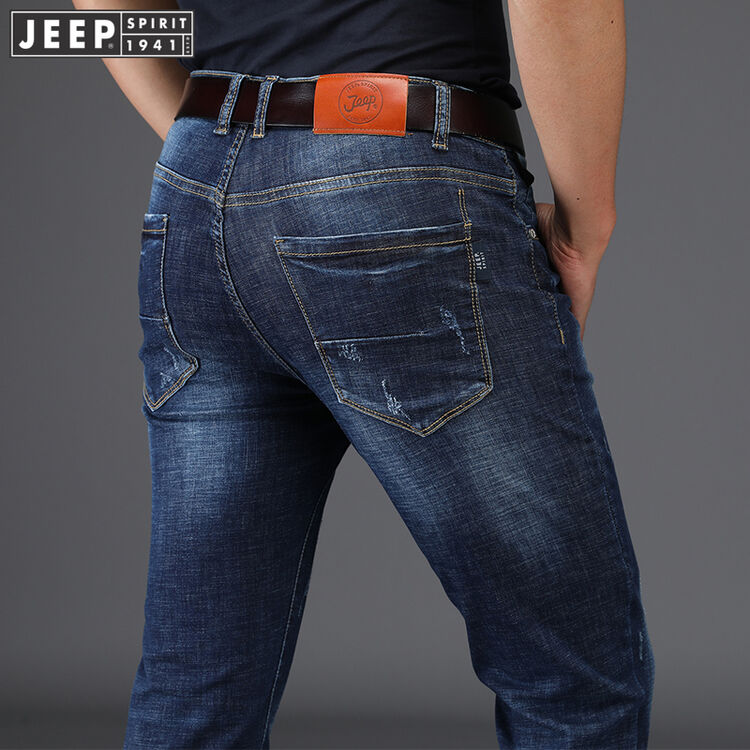 jeep吉普 牛仔裤男2018新款修身长裤商务休闲男裤小脚裤子男潮男装