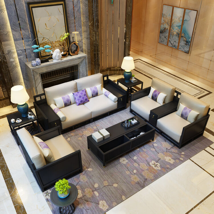 梦美斯宣 沙发 实木布艺沙发新中式真皮沙发组合 高档客厅123沙发