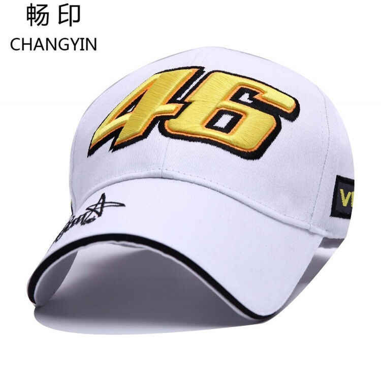 罗西签名vr46数字刺绣棒球帽摩托车帽子赛车帽运动棒球帽 白 可调节