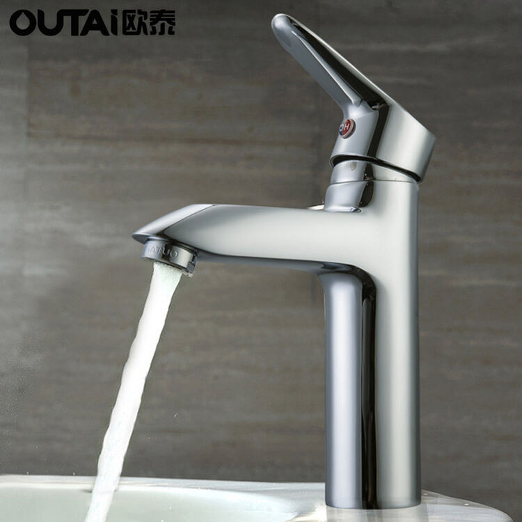 欧泰卫浴 单孔面盆龙头 全铜冷热水 浴室台下盆洗手盆水龙头r306