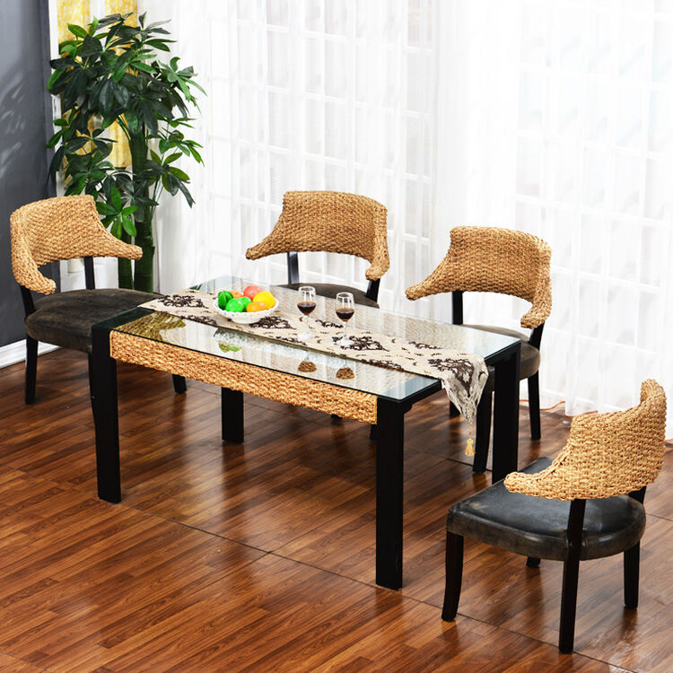 司库诺藤餐桌藤桌藤艺餐桌带石子餐桌印尼藤材餐桌藤艺餐台方形餐桌