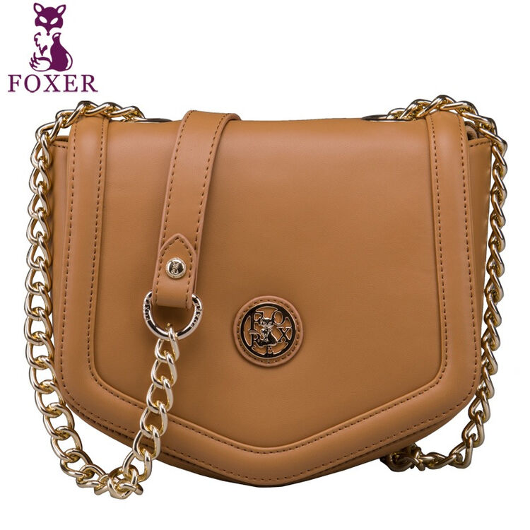 金狐狸foxer女包高档牛皮磁扣翻盖单肩斜挎链条小包926027f1i杏色
