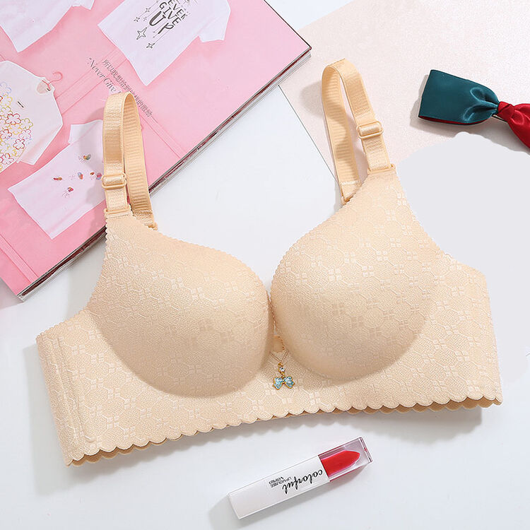 片式无钢圈无痕无磁女士舒适文胸性感提花内衣女士胸罩聚拢内衣 肤色