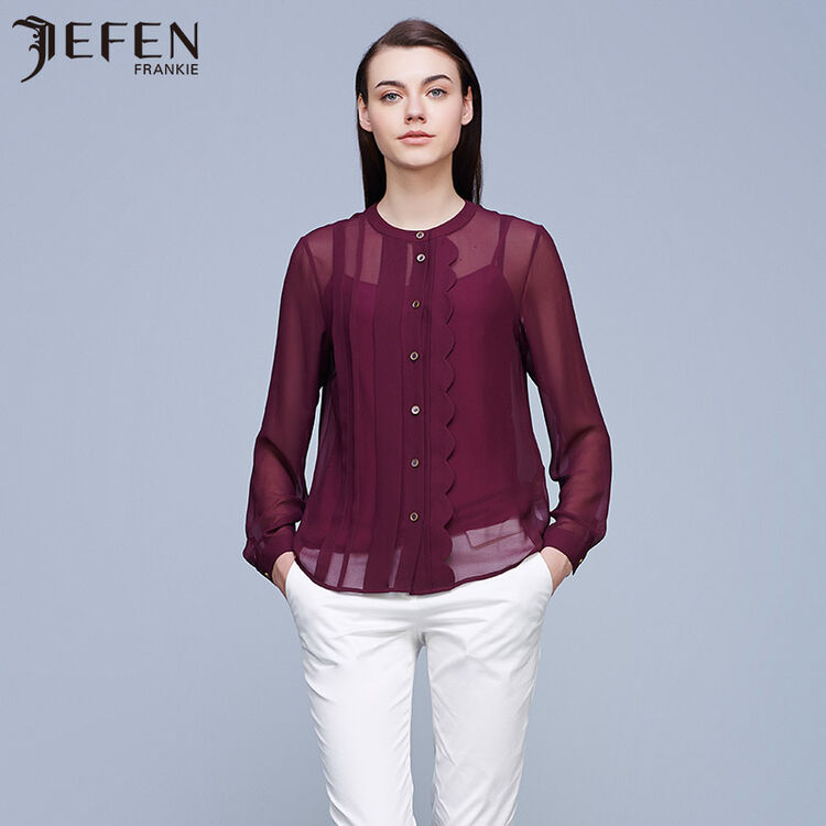 jefen吉芬2016春季新款圆领衬衫 2z紫色 s