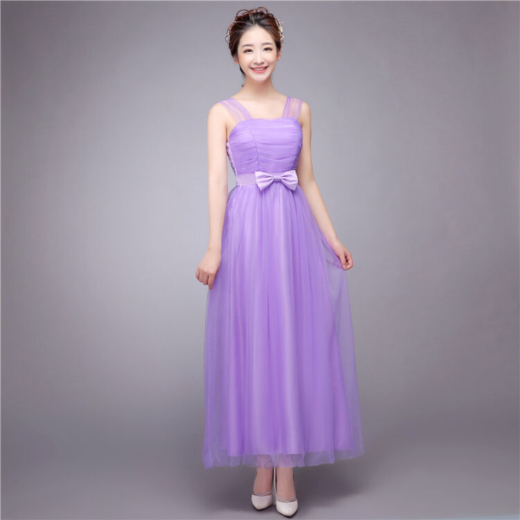 优弘春夏晚礼服长款伴娘团姐妹裙修身宴会主持人礼服xk3654 吊带紫色