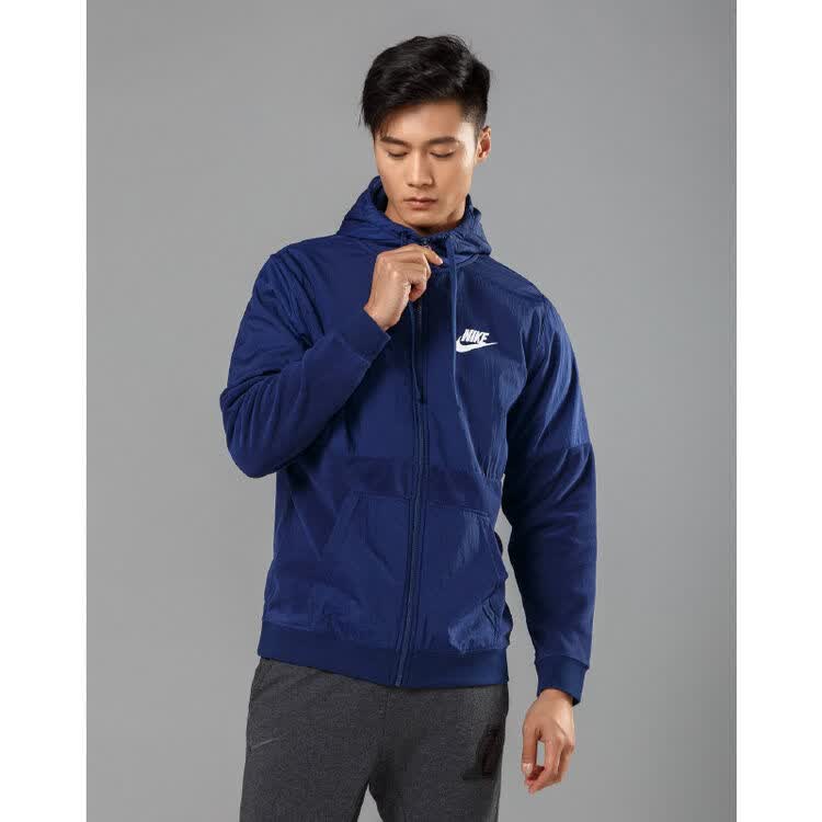 耐克nike 防风 男款长袖连帽外套 深蓝色 s