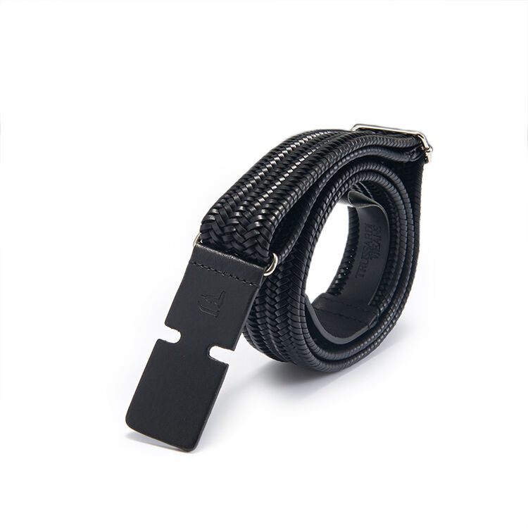 trussardi jeans杜鲁萨迪男士黑色粘合革编织松紧可调节腰带71l00065