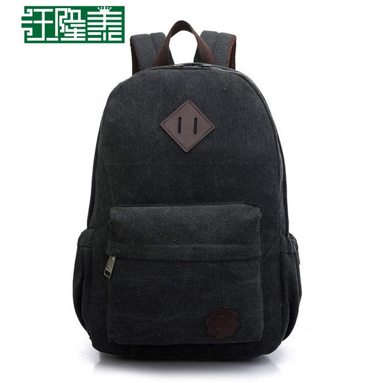 沃隆泰新款韩版猪鼻子双肩包学生书包帆布情侣背包 黑色