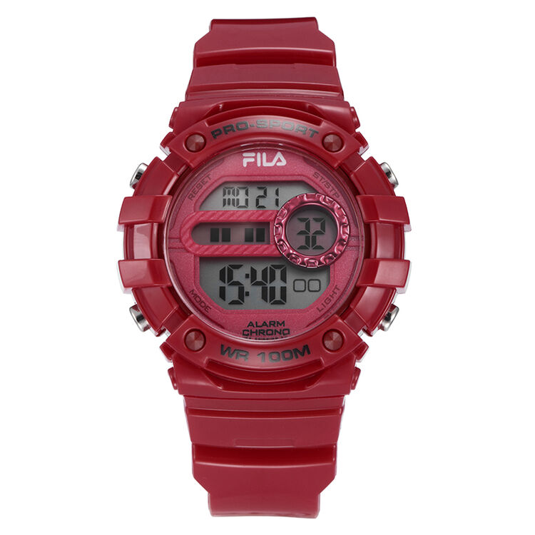 自营 斐乐(fila)手表 休闲时尚运动手表塑料带数字显示玫红色电子女士