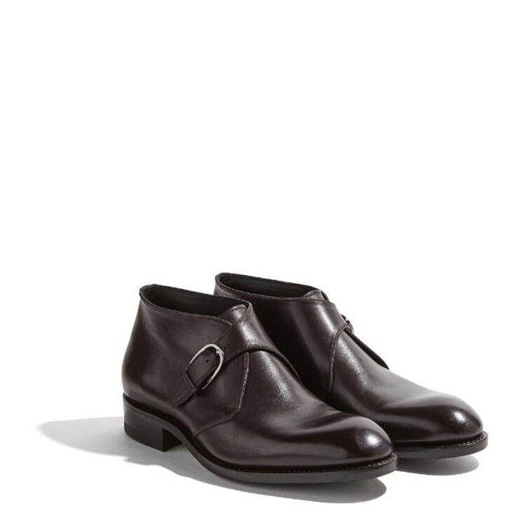 男士鞋靴 奢侈品2018全球购 新款光面小牛皮金属针扣修饰半高筒皮鞋