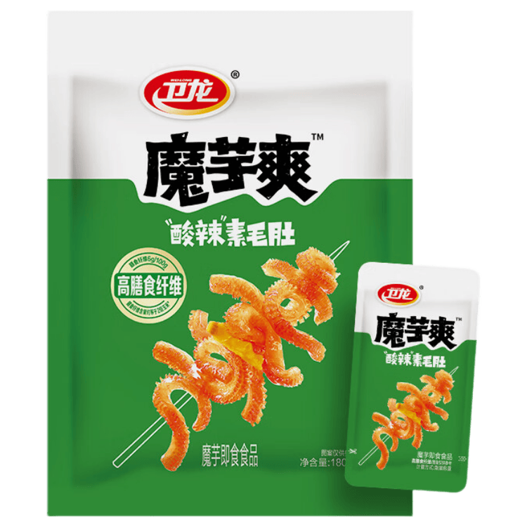 卫龙 魔芋爽 辣条 酸辣味素毛肚 180g/袋 休闲小零食 约12小包 菜管家商品