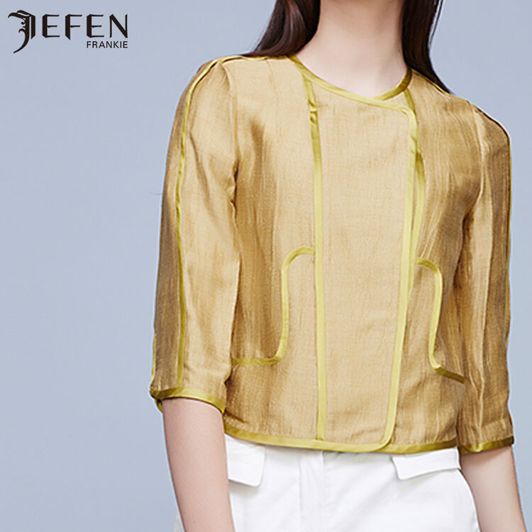 jefen/吉芬意大利镶边圆领上衣 1y黄色 l