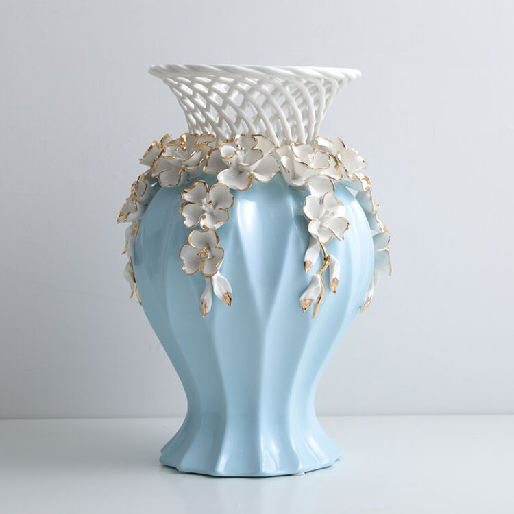 贝汉美(bhm) 地中海式镂空陶瓷花瓶摆件客厅电视柜玄关餐厅办公室桌面