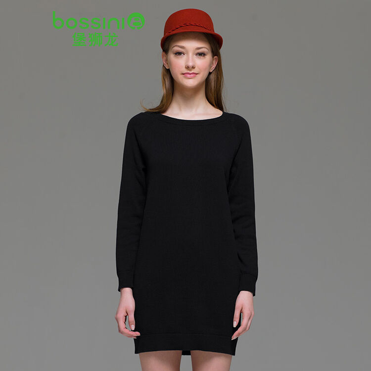 堡狮龙女装大圆领百搭纯色长款套头线衣720634080 99黑色 s码 165/84y