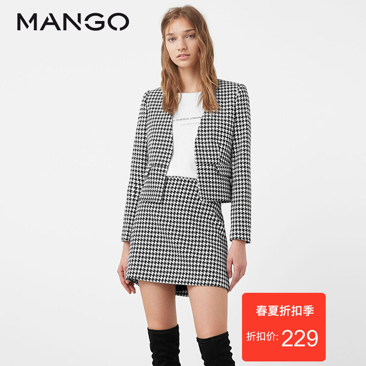 mango女装犬牙花纹夹克71035598 黑色 19/xs