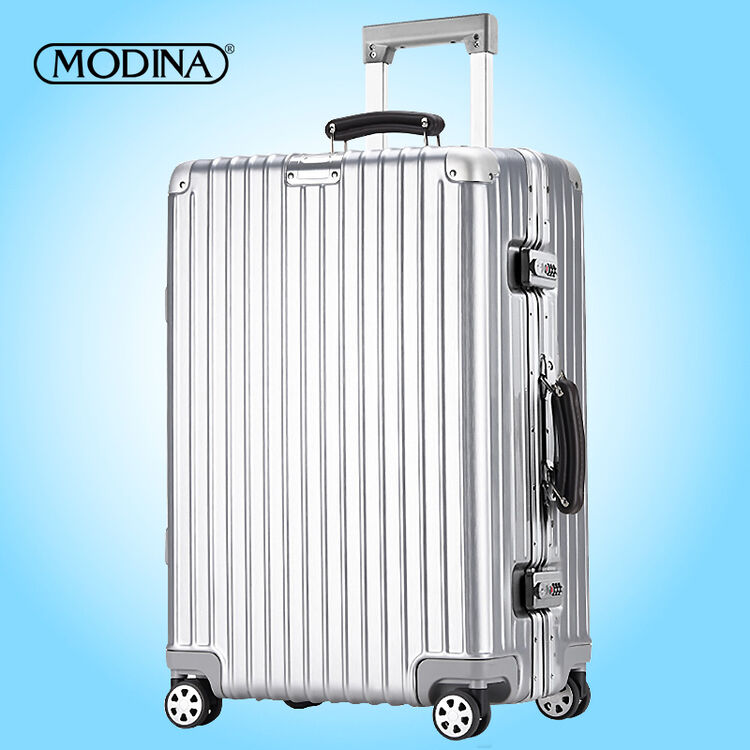 摩迪纳 铝框拉杆箱 万向轮旅行箱 商务行李箱子 防撞包角 银色 24英寸