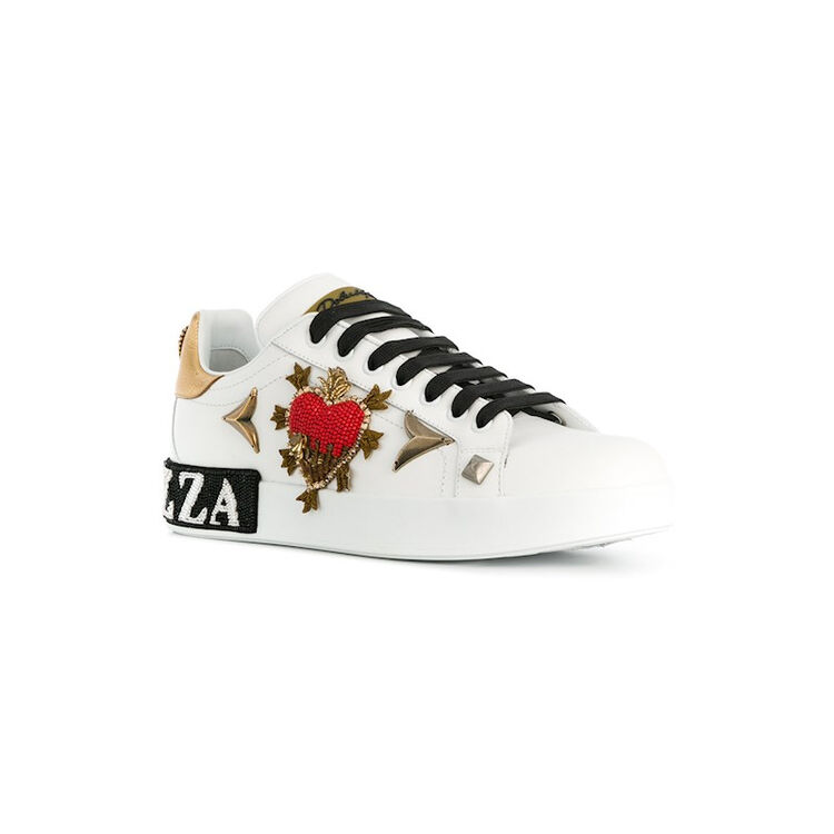 dolce&gabbana/杜嘉班纳2018新款女士白色牛皮金尾心型修饰古典系带