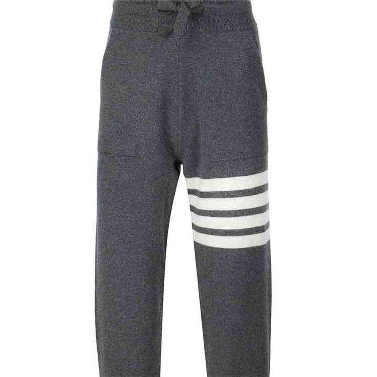 男士服饰 奢侈品2018全球购 男士裤子 新款抽绳灰色条纹收裤脚运动裤
