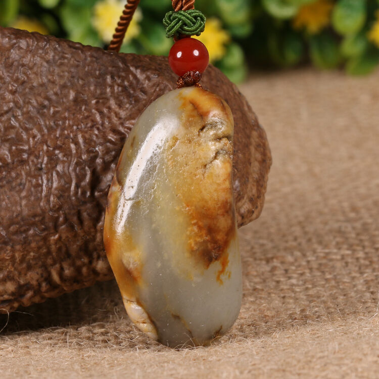 和田玉籽料 原石挂件 原籽吊坠 25克