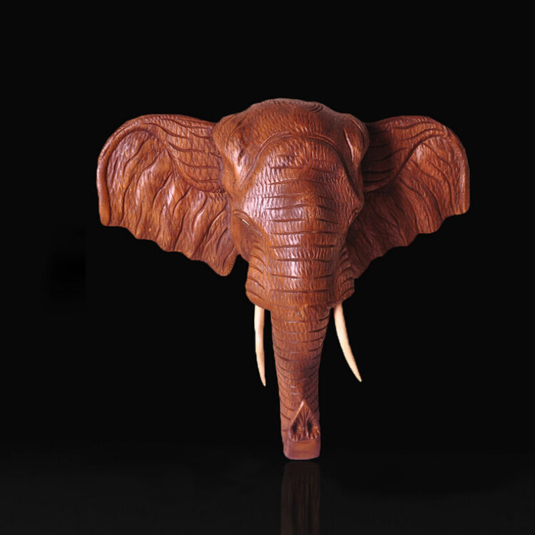 福照家 木雕大象头 壁挂壁饰 实木招财挂件 25英寸