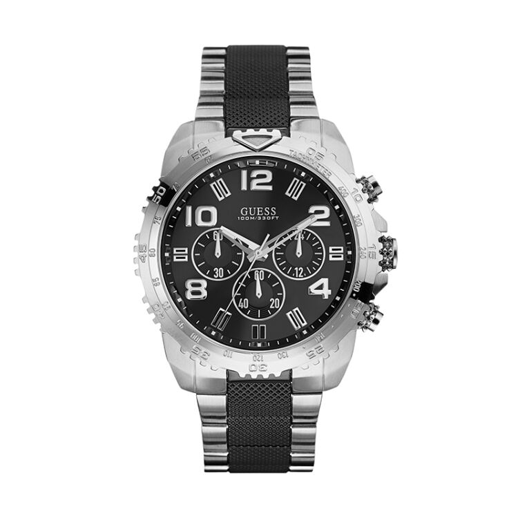 盖尔斯(guess) 黑银运动网格表带男式手表 u0598g3 银色【图片 价格 