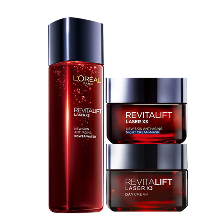 欧莱雅(loreal) 女士复颜抗皱护肤光学嫩肤化妆品套装 三件套 日霜