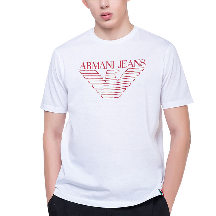 armani jeans/阿玛尼男装 男士短袖t恤丝光棉 时尚正面镂空鹰 男士