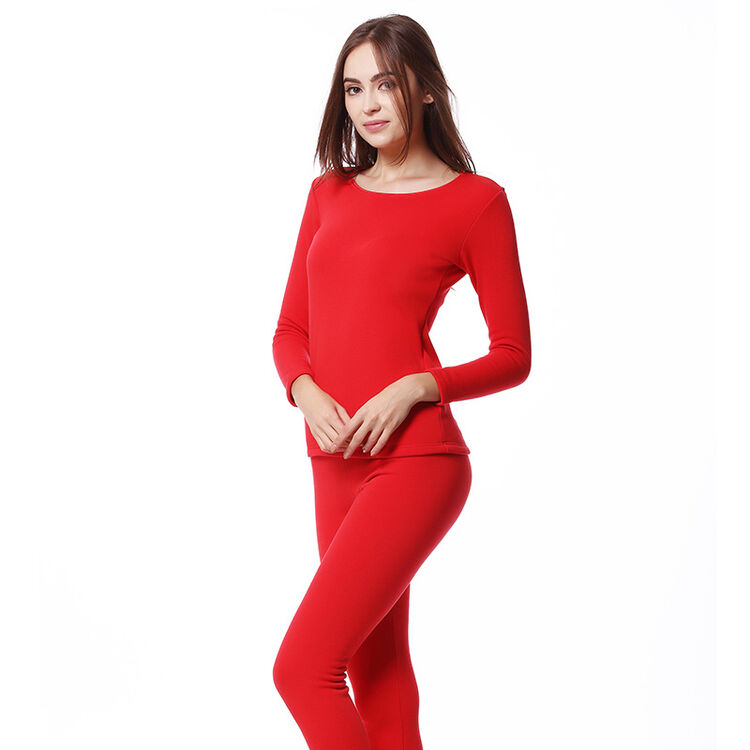 博尼银狐绒保暖内衣加厚加绒女士圆领保暖内衣套装 红色 m/160