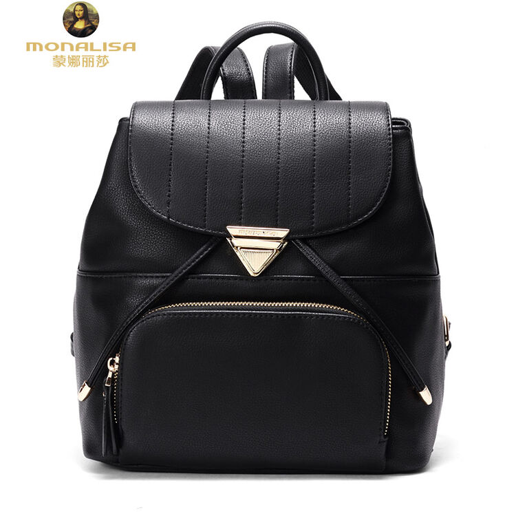 蒙娜丽莎欧美时尚双肩包女士书包多功能旅行背包包女包 黑色