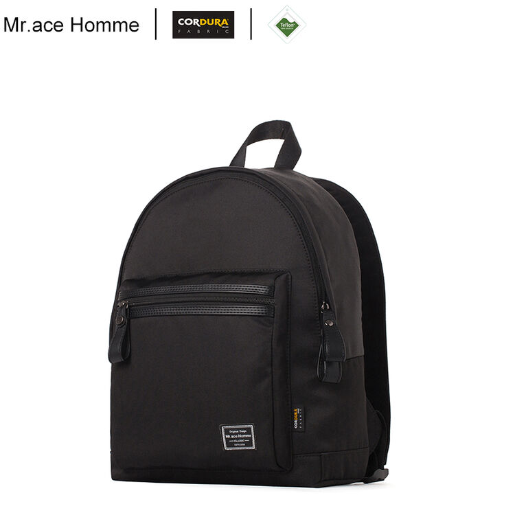 mr.ace homme纯色双肩包女韩版大容量学生背包 曜石黑