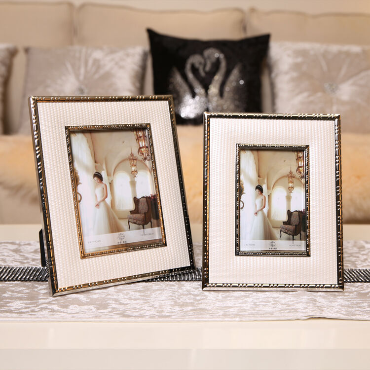 新古典简欧样板房装饰品 金属玻璃6寸7寸摆台相框床头书柜 6寸米色