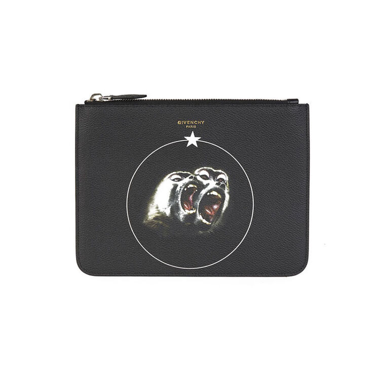 givenchy纪梵希男包大号手拿包黑色涂层帆布猴子印花