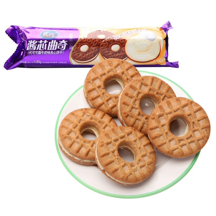 真巧 早餐零食糕点 酱心曲奇涂层饼干 牛奶味120g/袋