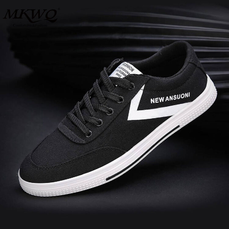 mkwq 2018新款百搭时尚透气夏季男鞋板鞋休闲鞋帆布鞋 黑色 42(260)